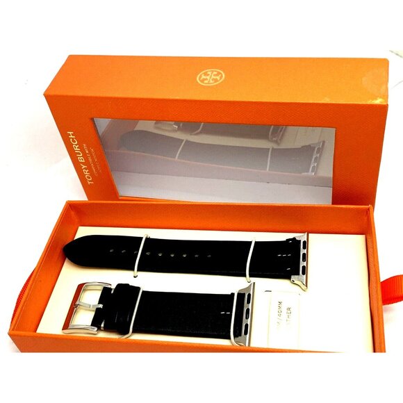 Tory Burch Women's Apple Watch 38/40mm Band McGraw Black Leather TBS0005 - Picture 9 of 9